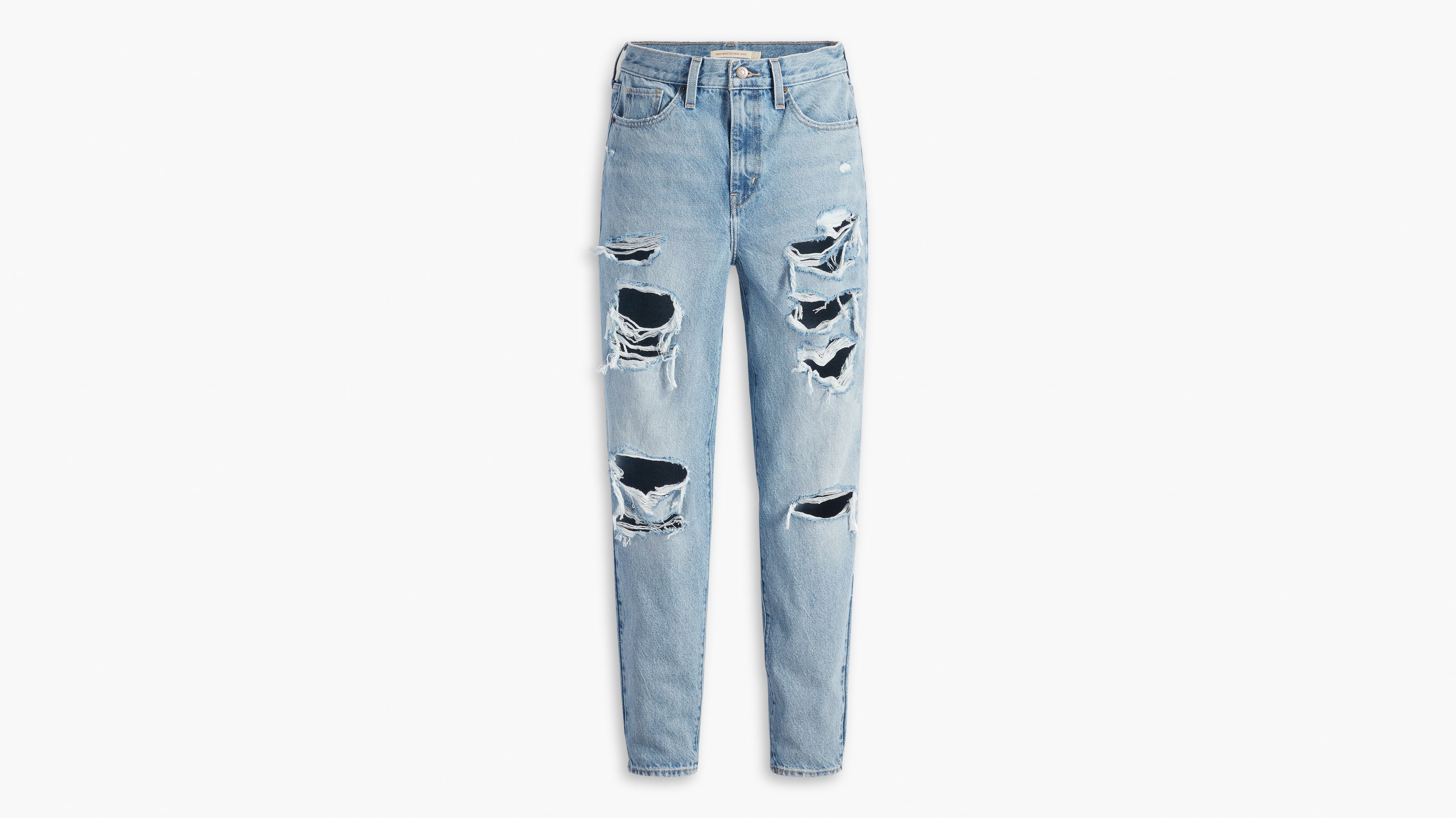 Jean Mom taille haute - Light Indigo Destructed - Bleu