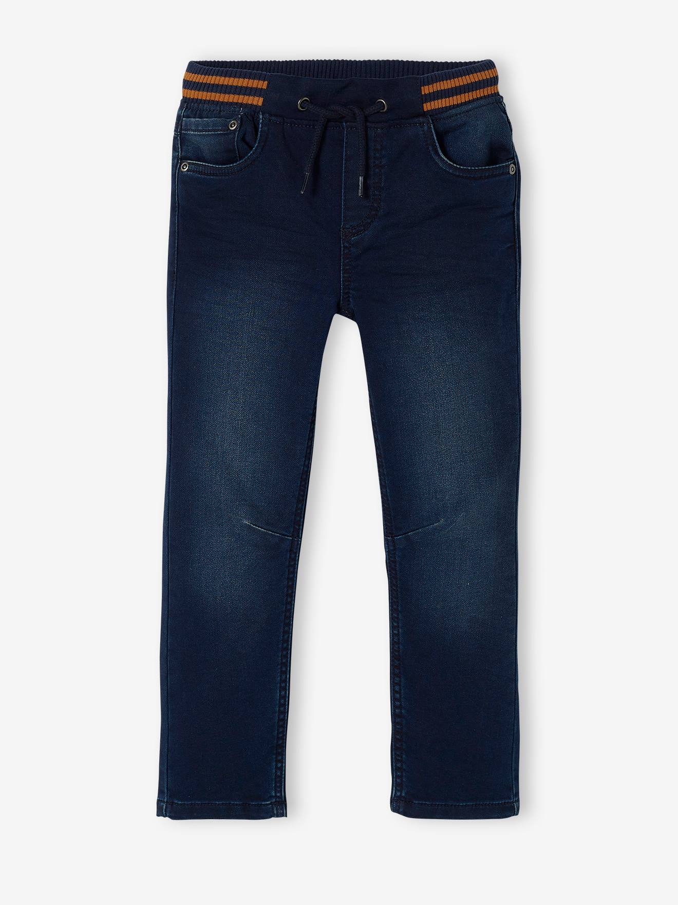 Calças de corte reto para meninos em fleece preto liso com efeito jeans.