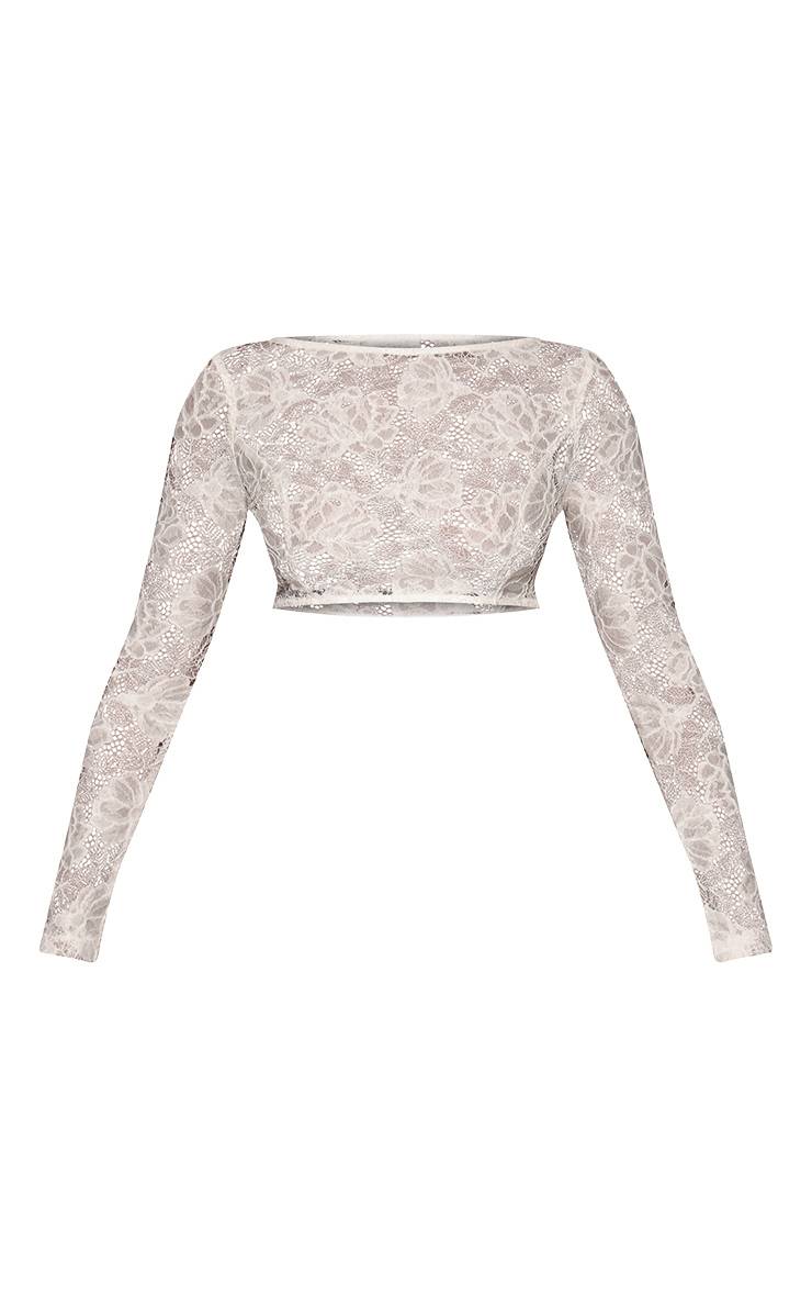 Crème Haut Court En Dentelle Florale Transparente Avec Dos Ouvert À Nouer Coordonné Petite