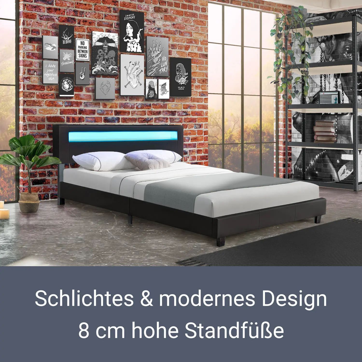 Juskys Polsterbett Paris 180 x 200 cm Doppelbett in schwarz mit Kaltschaummatratze