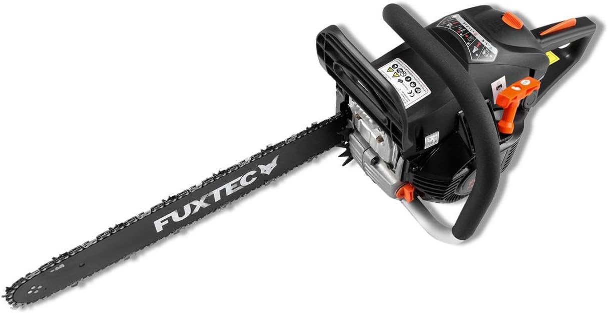 FUXTEC Benzin Kettensäge FX-KSP354 – Motorsägen Leisatung 2,2KW/ 54ccm Hubraum & EASY-Start – Schwertlänge 18 Zoll – Gewicht von 5,47Kg / Notstopp-Kippschalter