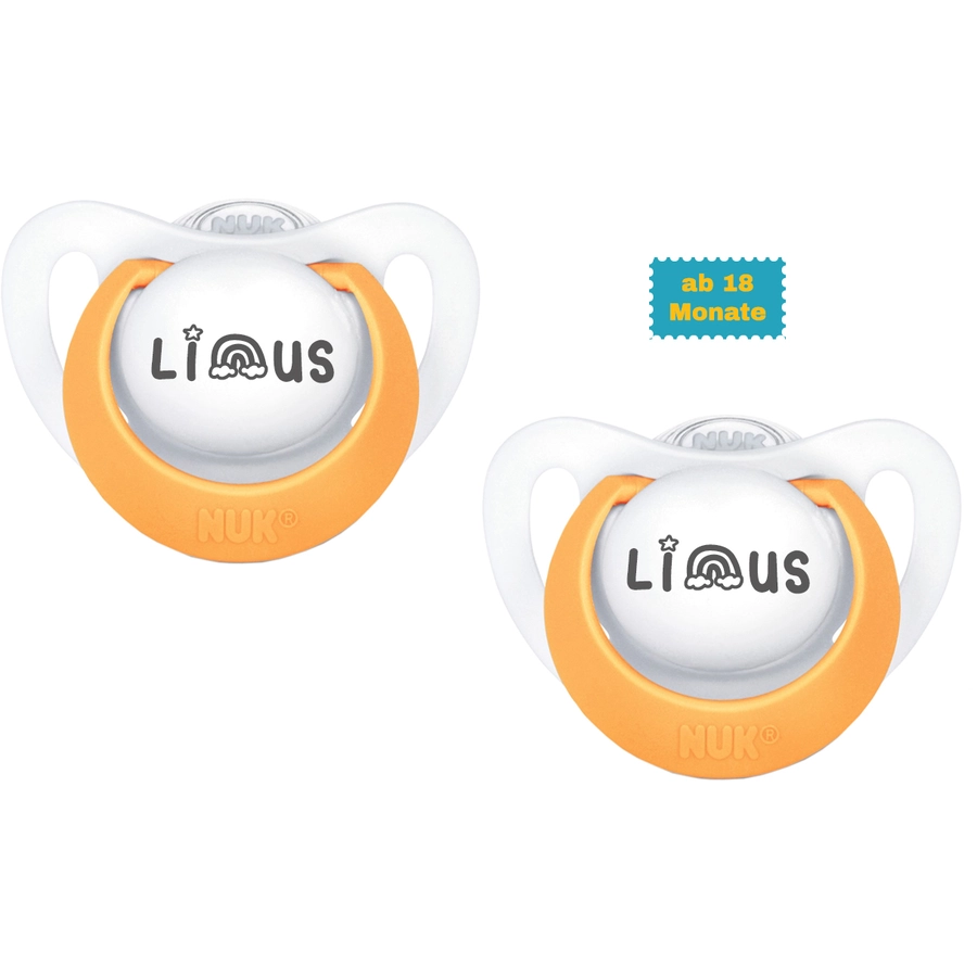 Schnullireich Schnuller mit Namen  Namensschnuller NUK Genius Rainbow – 2er Set (Junge) Weiß