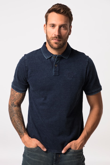 Poloshirt, Halbarm, Piqué, Vintage Indigo Look, bis 8 XL