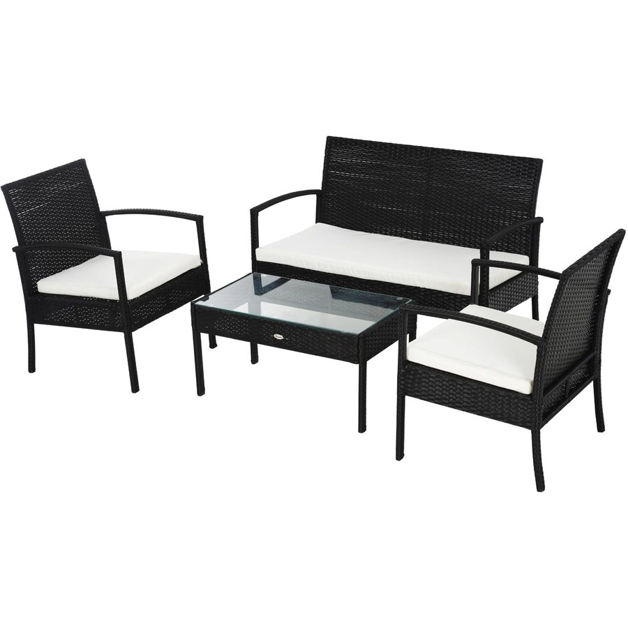 Outsunny Polyrattan Sitzgruppe als 7-teiliges Set schwarz, cremeweiß