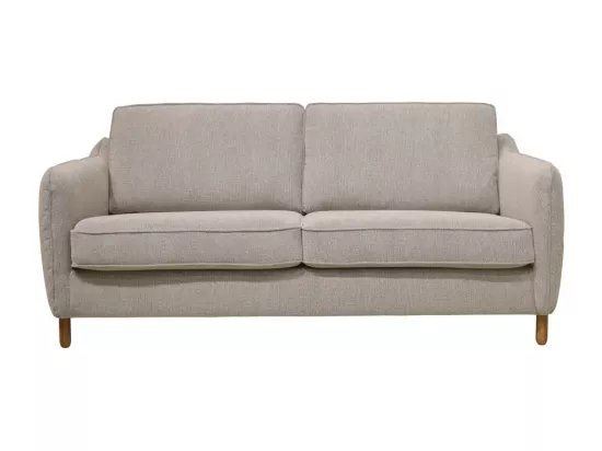Vornay - Canapé convertible express 3 places en tissu pieds bois foncé - Beige
