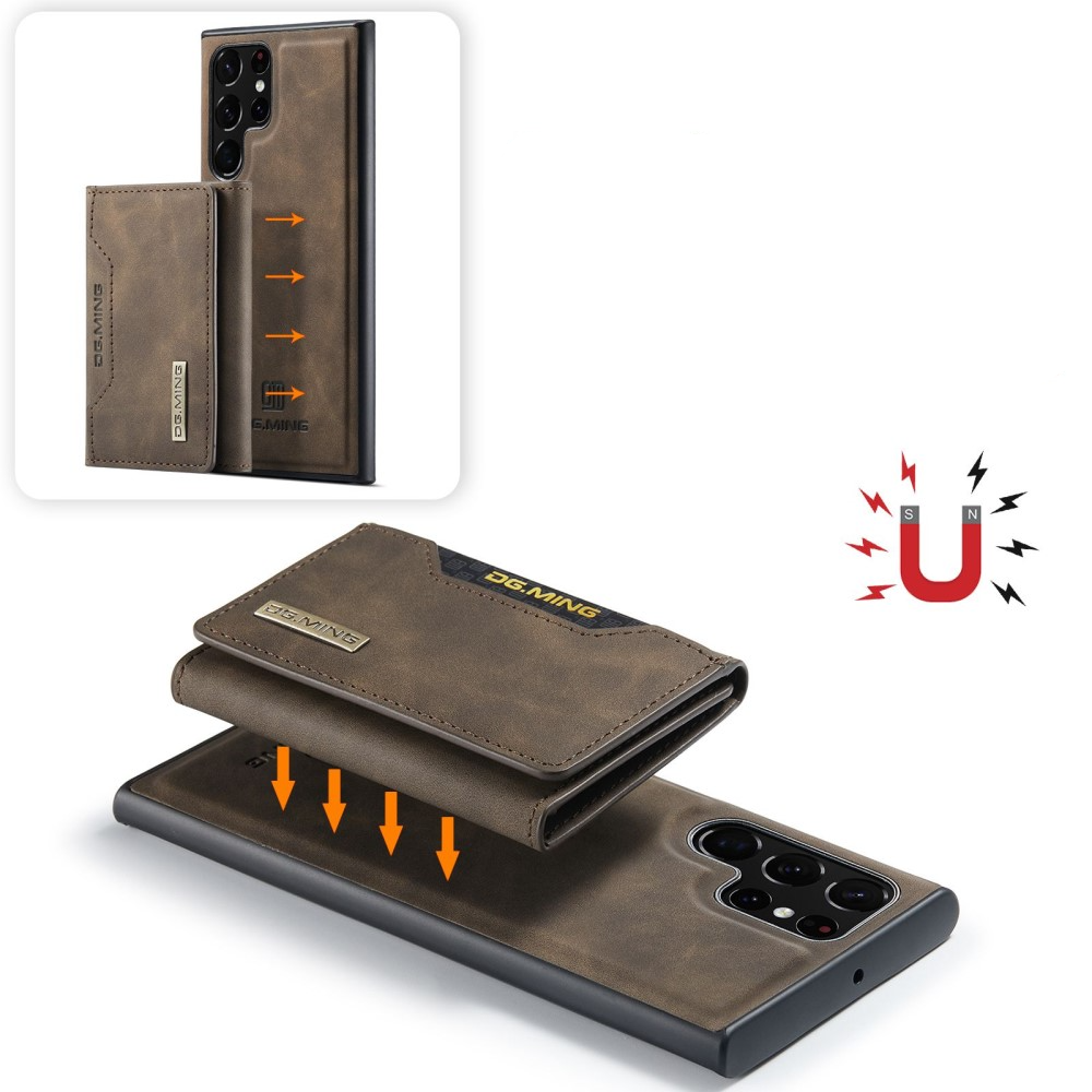 2in1 Samsung Galaxy S23 Ultra 5G Leder Hülle Wallet   Magnetisches Kreditkartenfach - Dunkelbraun