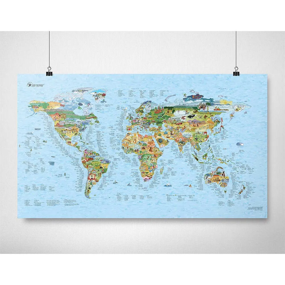 Mapa incrível da Surftrip: Melhores praias de surf do mundo - Edição original colorida.