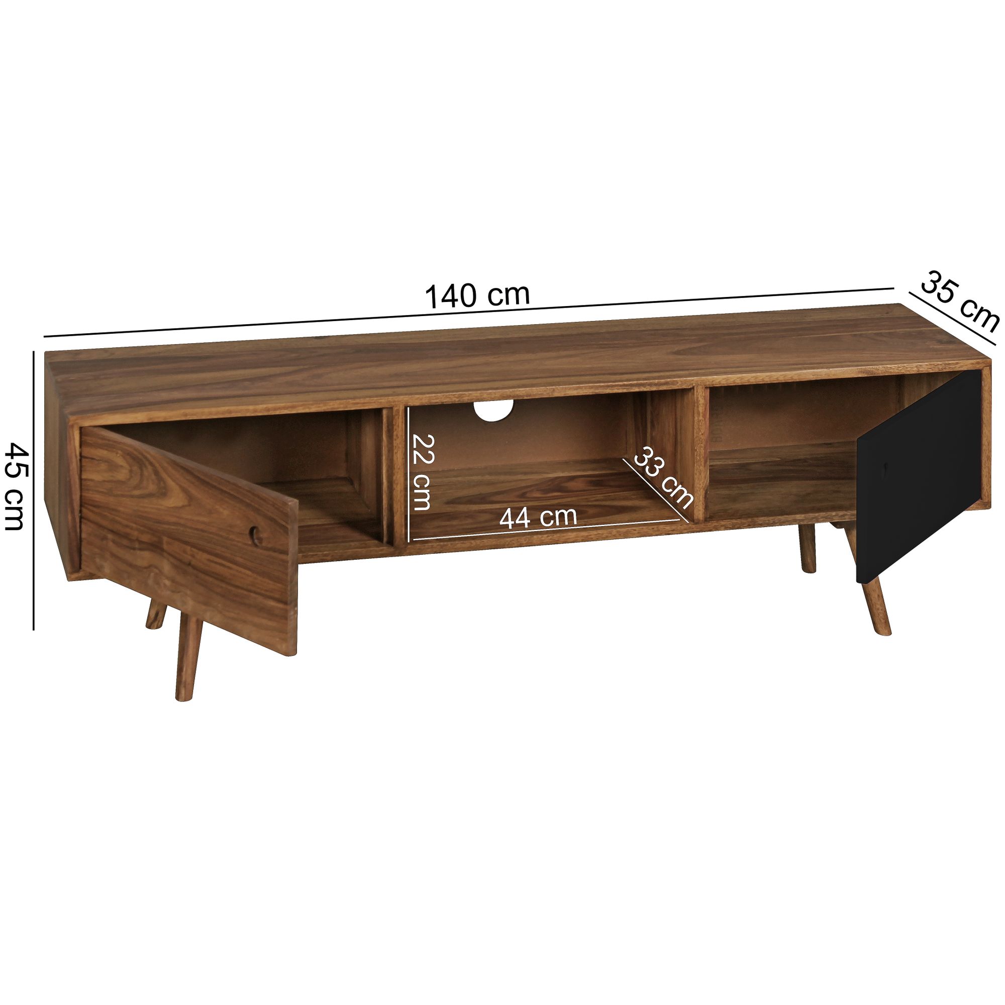 KADIMA DESIGN TV-Lowboard SAVIO: Rustikale Landhaus-Optik, Massivholz Sheesham, Viel Stauraum, Einzigartige Maserung