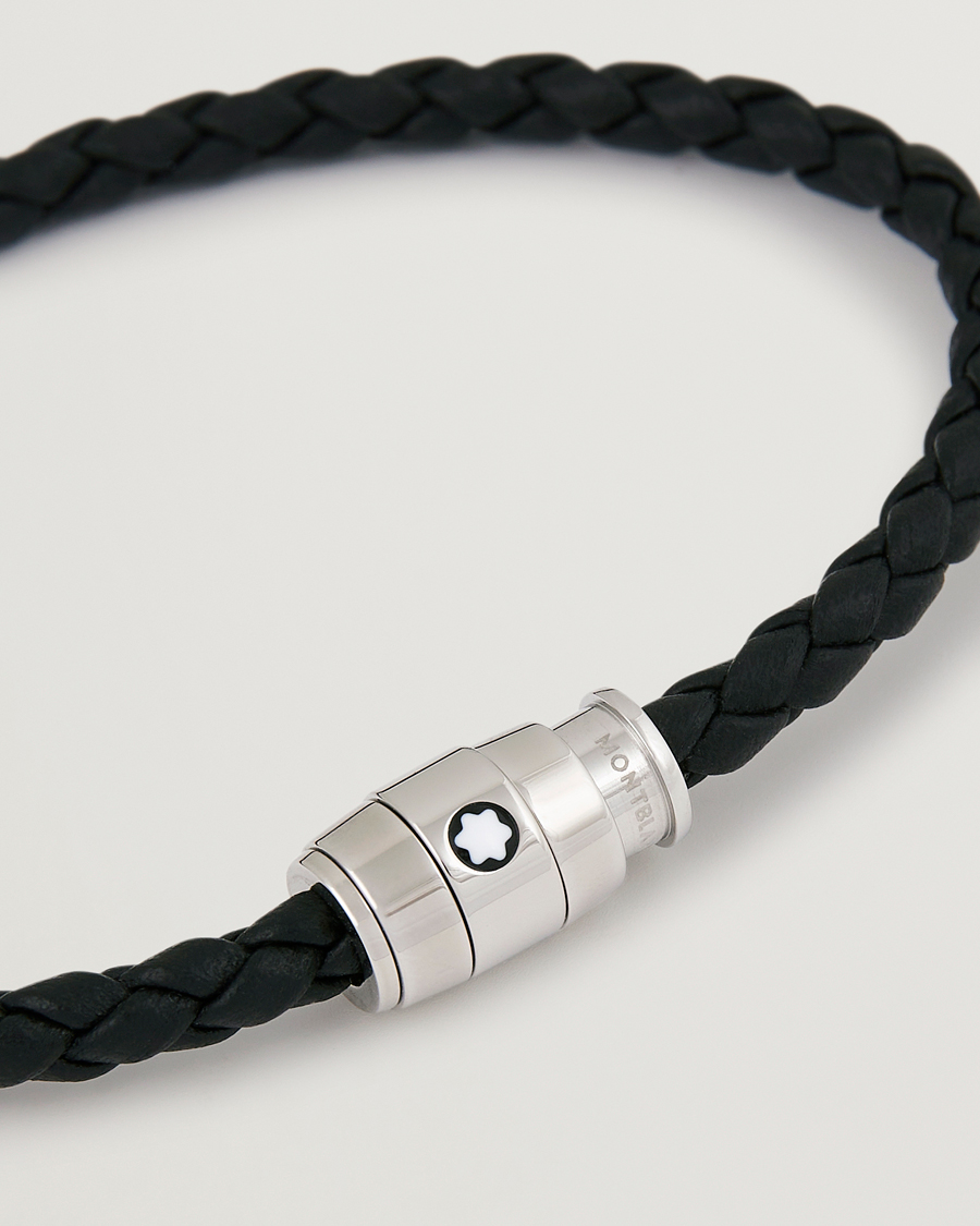 Montblanc Bracelet Steel 3 Rings Leather Black