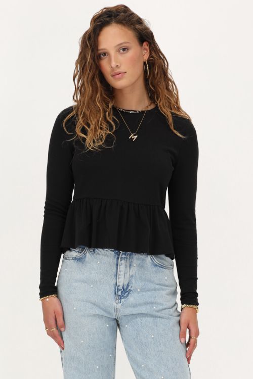 Zwarte peplum top met lange mouwen