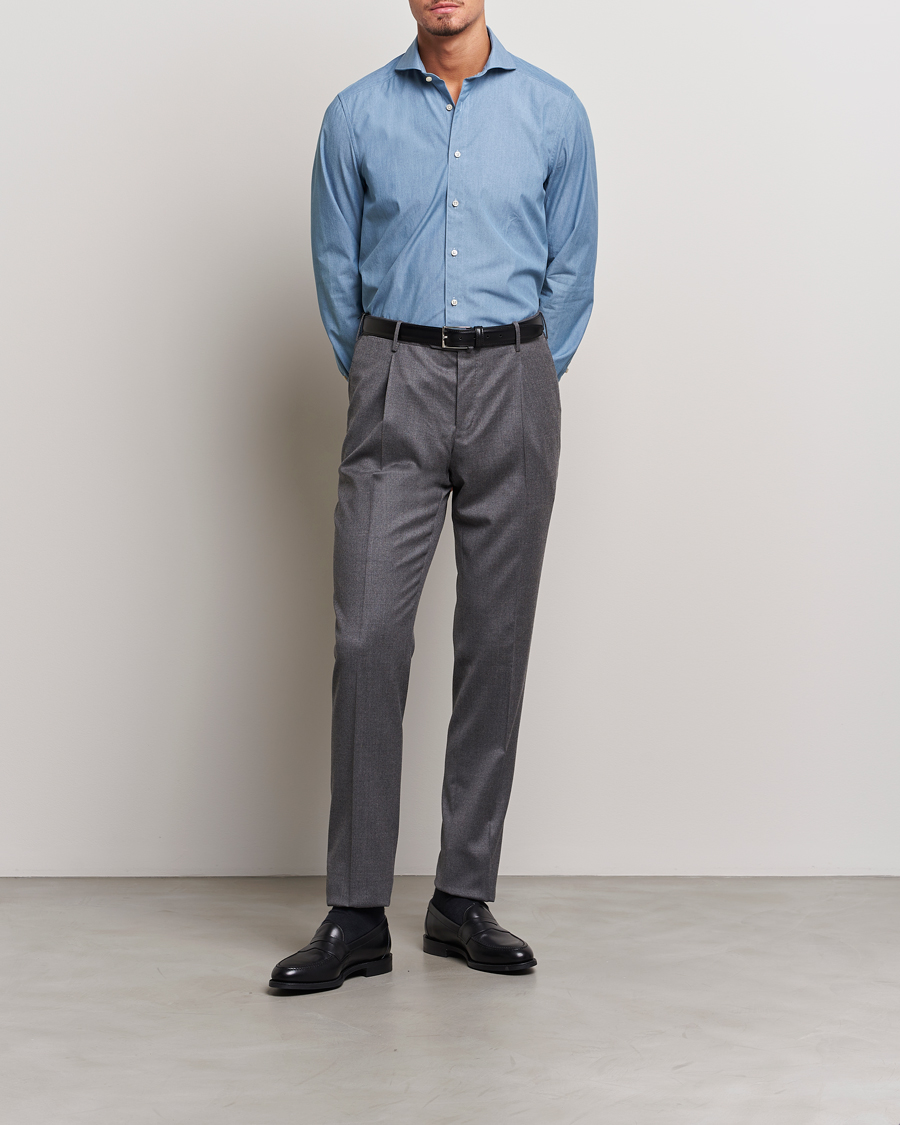 Stenströms 1899 Slim Denim Poplin Shirt Indigo