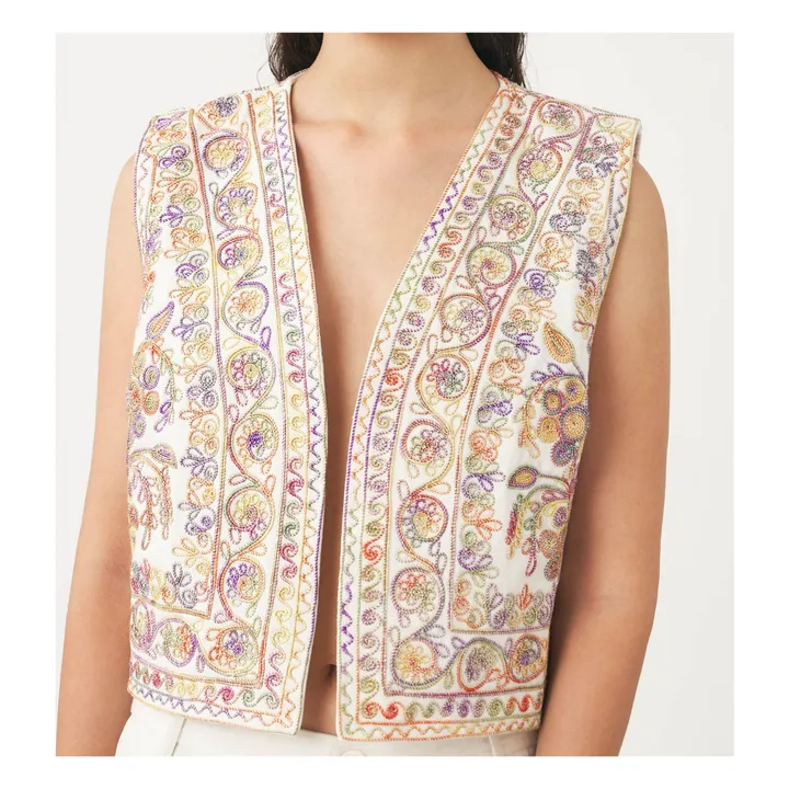 Antik Batik Veste Sans Manches Neil Brodée | Crème