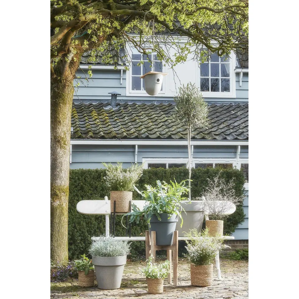 Mica Decorations Plantenmand - rotan - naturel met bruin - 20 cm