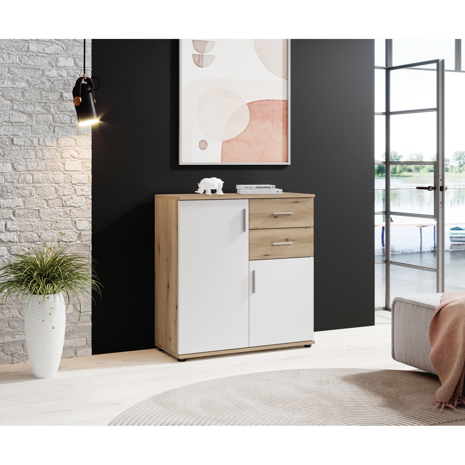 Kommode Leon Dekor Eiche Evoke weiss 80 x 84 x 35 cm