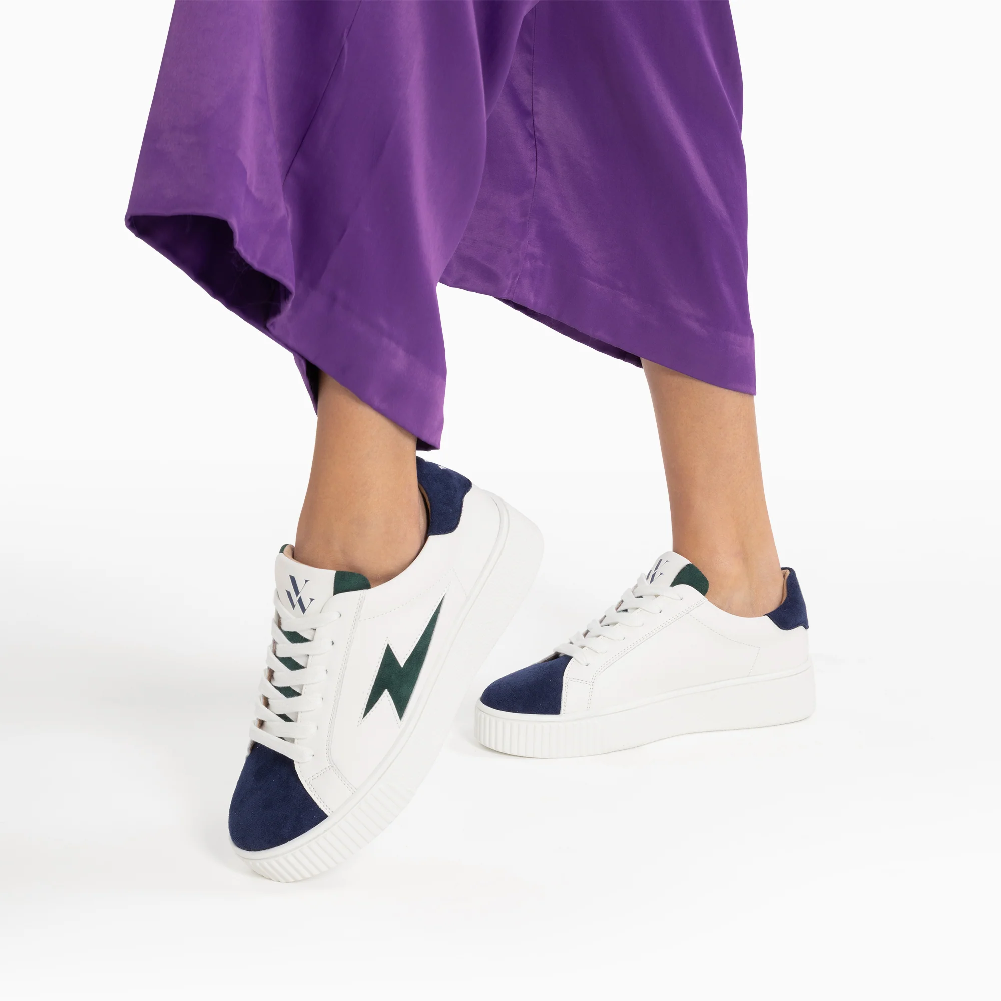 Sneakers-Baskets éclair Tiff bleu marine et vert à lacets