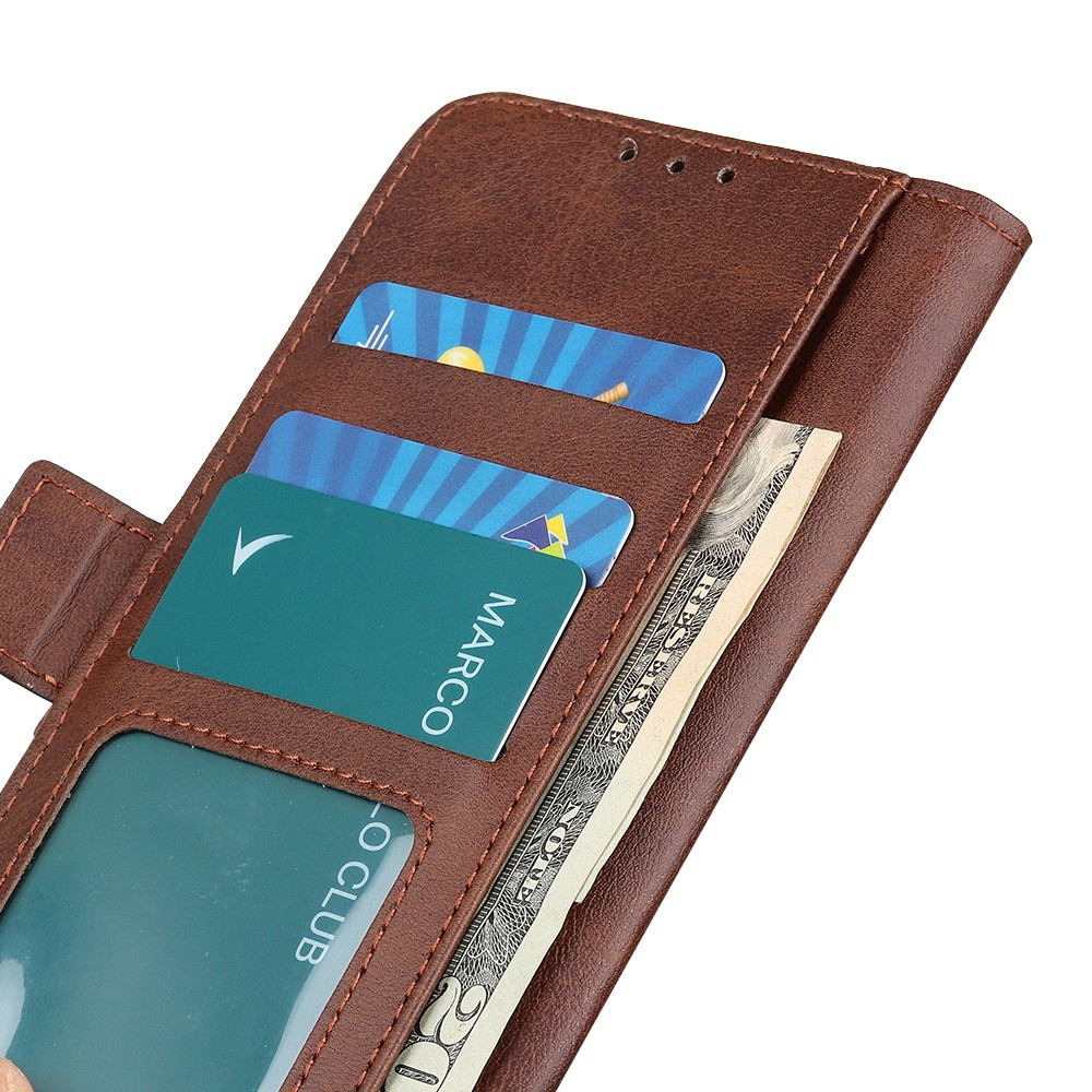iPhone 15 Vintage Leder Tasche Flip Cover mit Kartenfächer - Braun