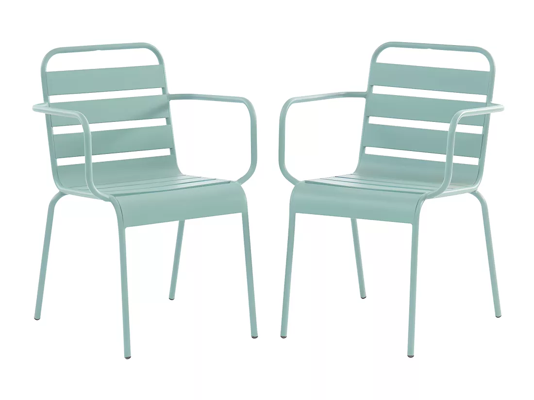 Lot de 2 fauteuils de jardin empilables en métal - Vert amande - MIRMANDE de MYLIA