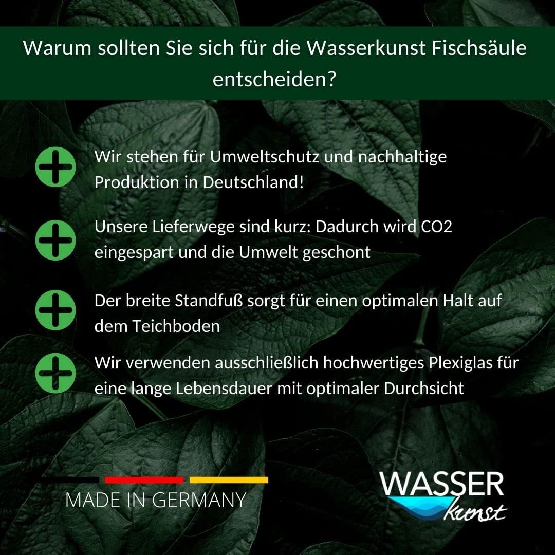 Fischsäule 100 cm x 20 cm Durchmesser | Fischturm hergestellt aus Plexiglas| Fischfahrstuhl für Fische | 3 mm Wandstärke aus transparentem Acrylglas für Goldfische für Ihren Teich