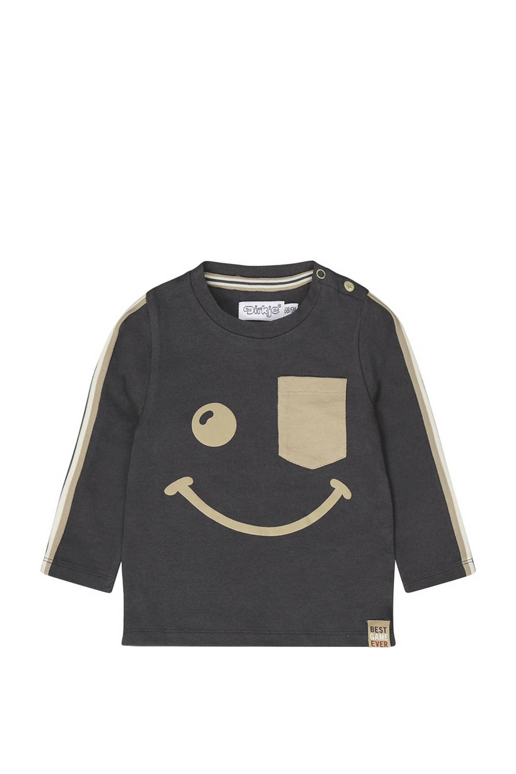 Dirkje longsleeve met printopdruk donkergrijs/beige
