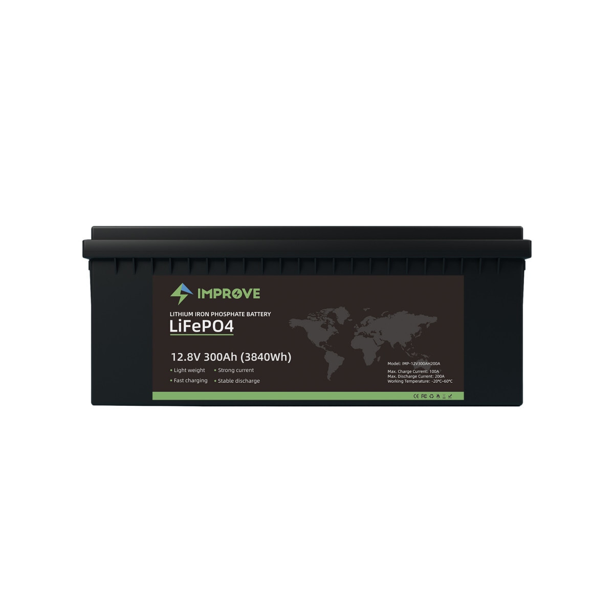IMPROVE Lithium Batteri 12V 300Ah (LiFePO4) BMS 200A