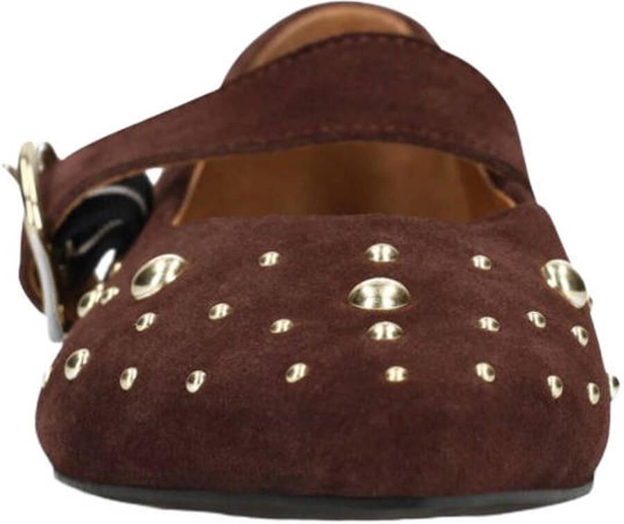 Manfield Dames Bordeaux rode suède loafers met goudkleurige studs