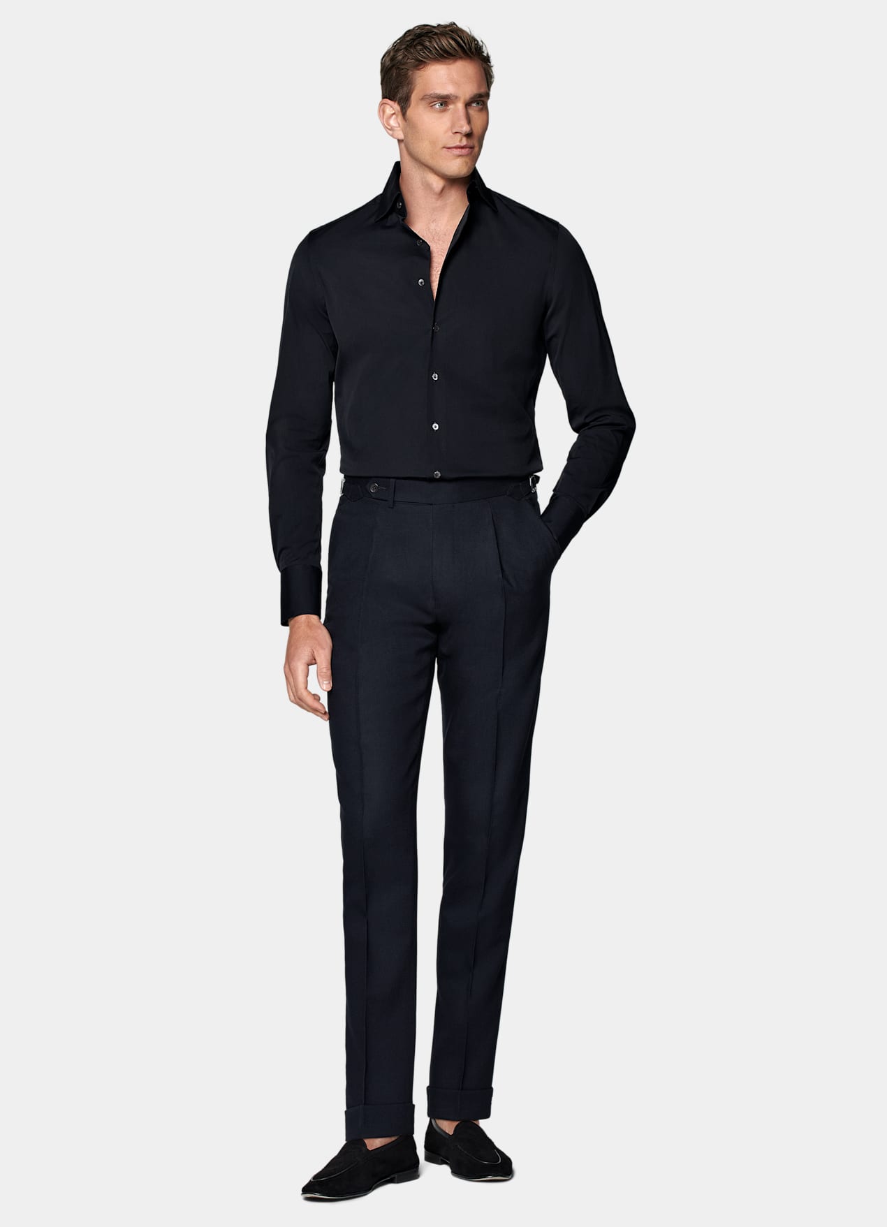 Chemise coupe très ajustée en popeline bleu marine