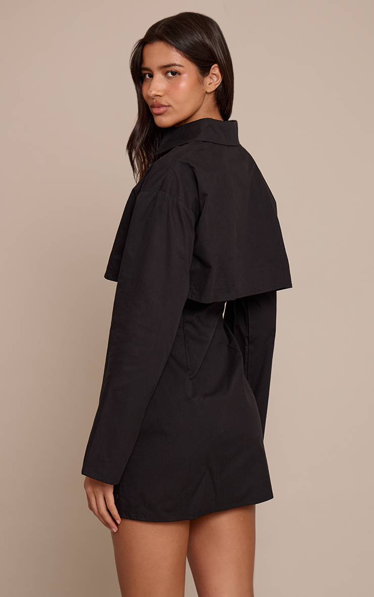 Noir Robe Droite Grande Taille À Manches Longues Avec Détail Superposé