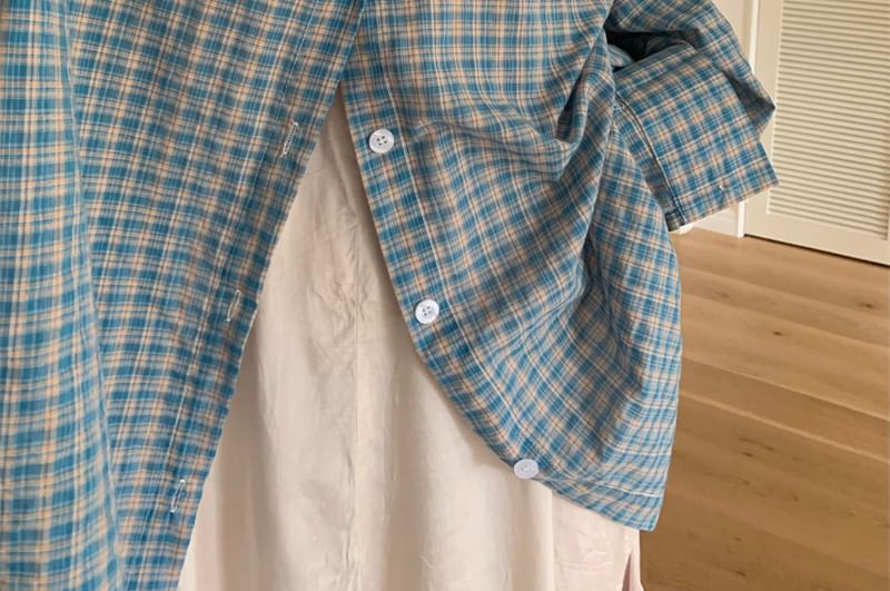Porstina - Oversized geruit overhemd met lange mouwen en kraag