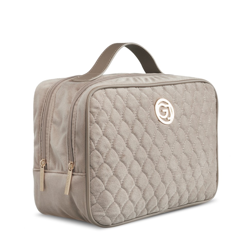 Gillian Jones - 2-compartment Bosmetic Bag Beige velour - Toilettaske