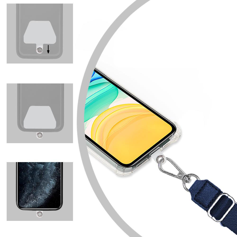 (110cm) Universal Necklace Handykette Verstellbares Umhängeband für Hülle   2x Selbstklebende Einlagen - Schwarz / Transparent