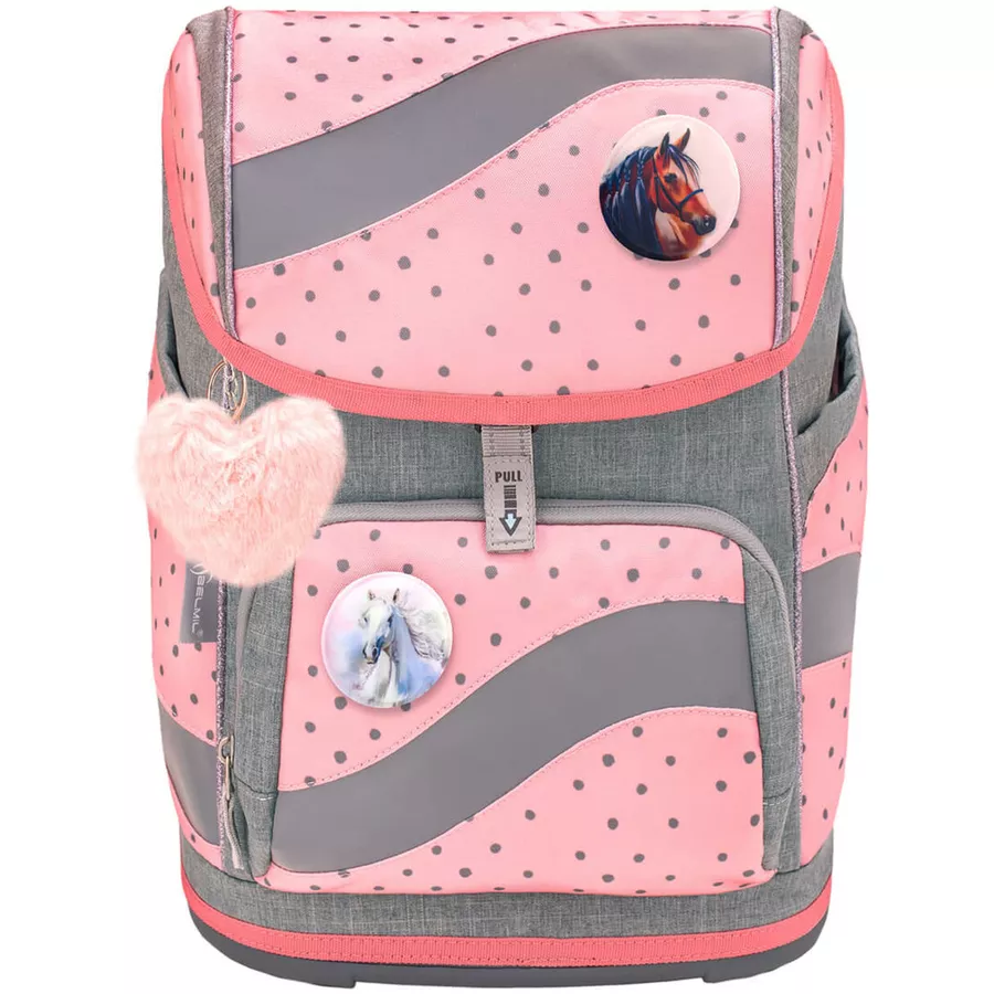 Belmil Schulranzen Smarty Schulranzen Set 6-teilig mit Brustgurt, Hüftgurt Pink Dots 2