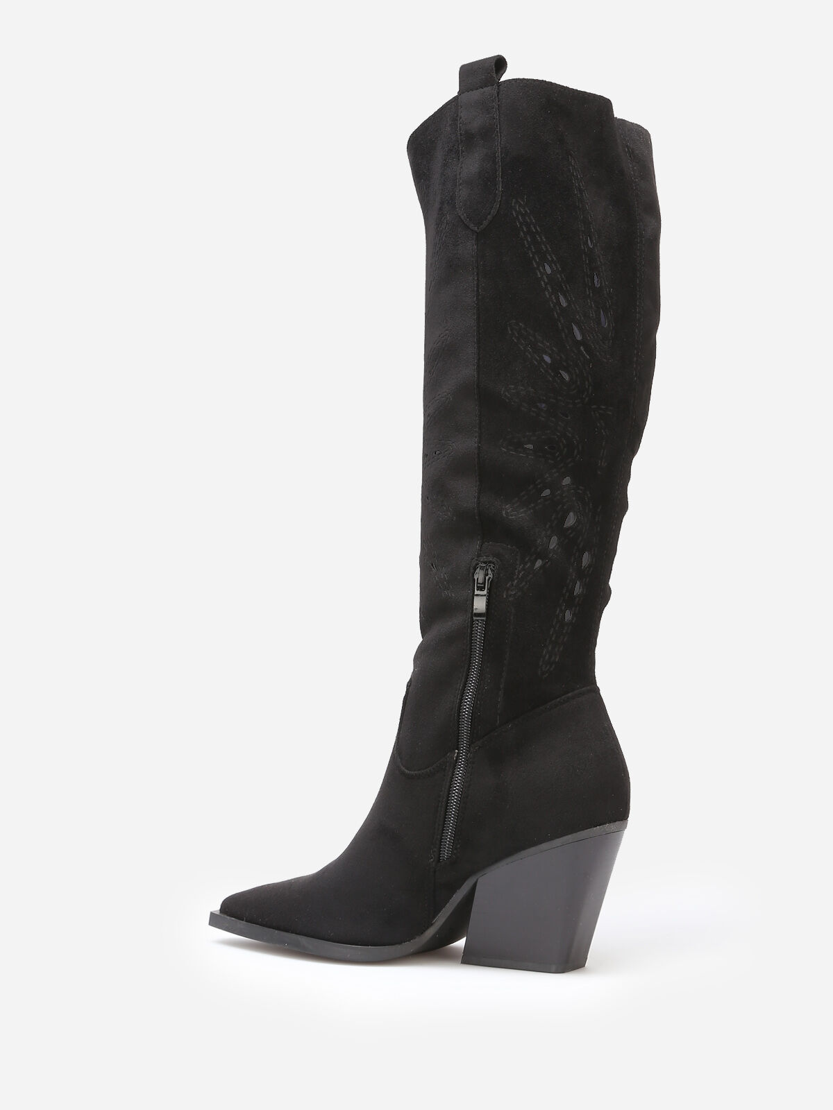 Bottes santiags en suédine ajourée- Noir