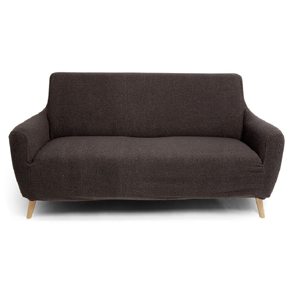 Protège canapé extensible 2 places L145-185cm effet laine bouclée gris foncé
