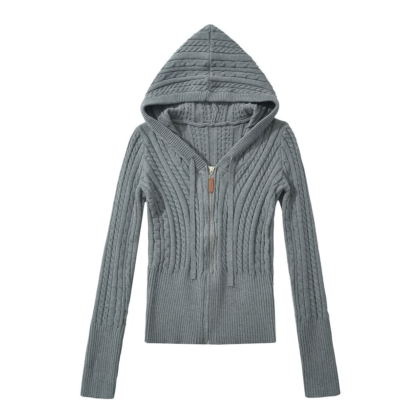 Klevy - Effen kabelgebreid vest met trekkoord, capuchon en rits