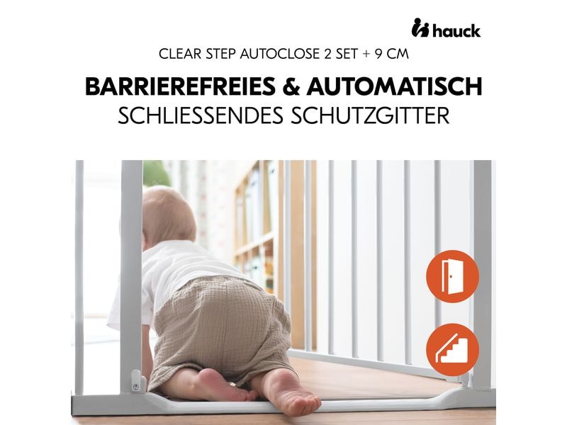 Hauck Türschutzgitter Clear Step Autoclose 2  9 cm Weiss Barrierefreies, automatisch schliessendes Tür- und Treppenschutzgitter-Set