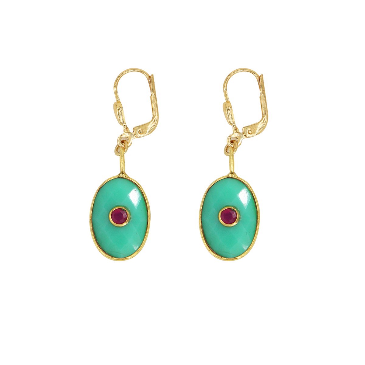 Boucles oeil chrysoprase dorées à l'or fin 24k DEVA