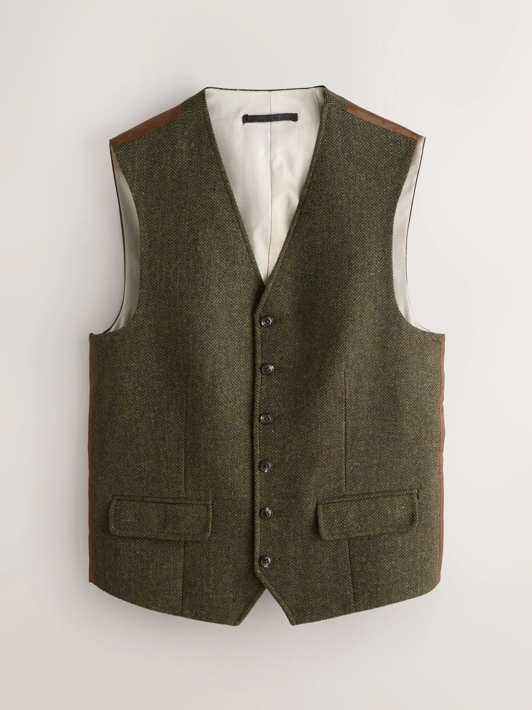 Groen - Herringbone Wool Blend Suit Waistcoast