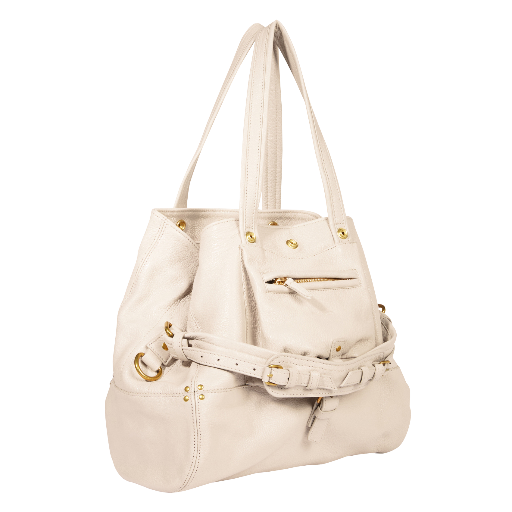 BILLY M - Sac cabas porté épaule en cuir | Beige