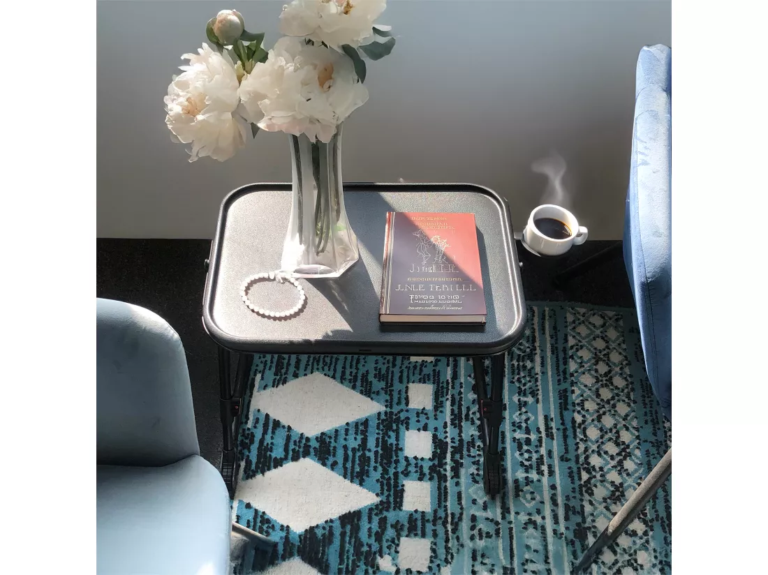 Urban Meuble Table de Maquillage Pliante Noire, Table de Chevet, Design Moderne, Métal Léger, Polyvalente et Gain de Place