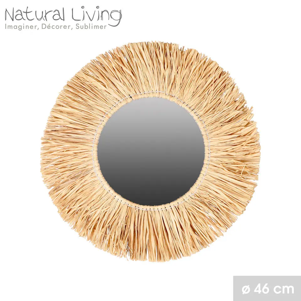 Natural Living Wandspiegel - Boho/ibiza stijl - raffia - 46cm