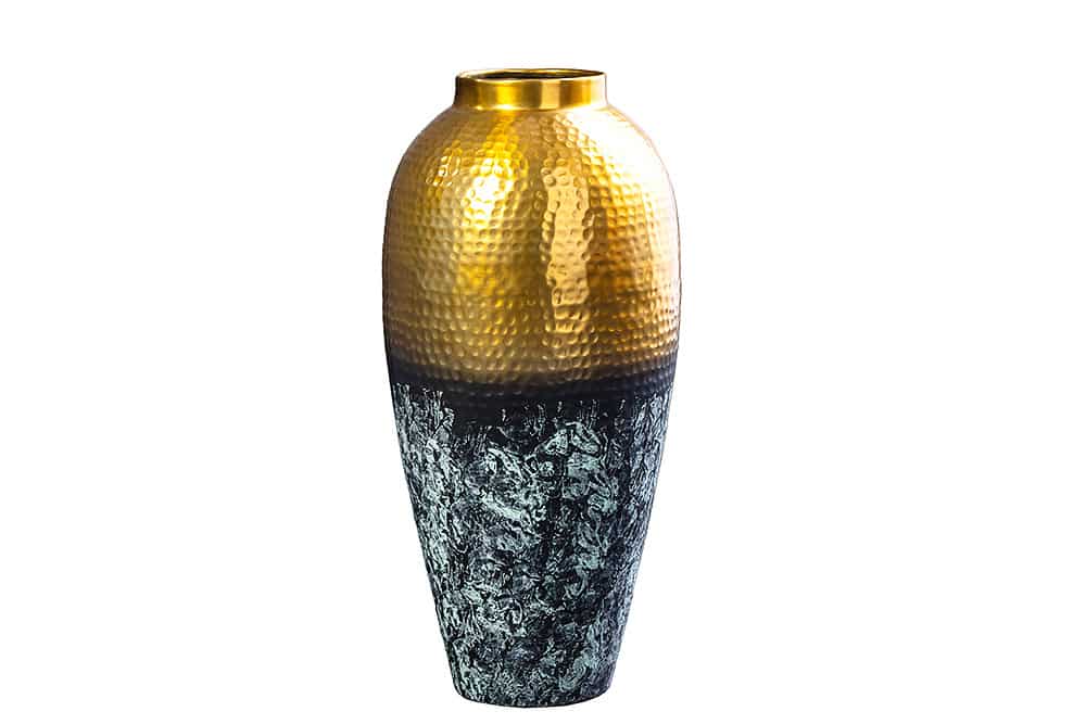 Handgefertigte Deko Vase ORIENT M 50cm gold Metall mit Patina Hammerschlag Design