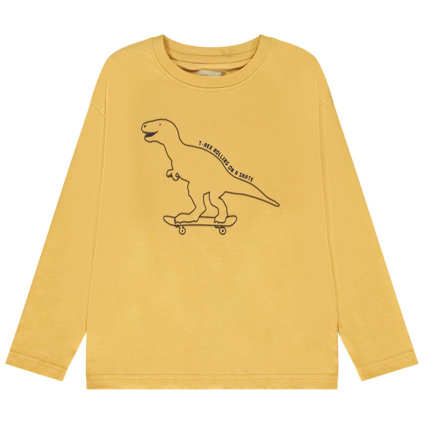 T-shirt manches longues print dinosaure pour garçon - Moutarde
