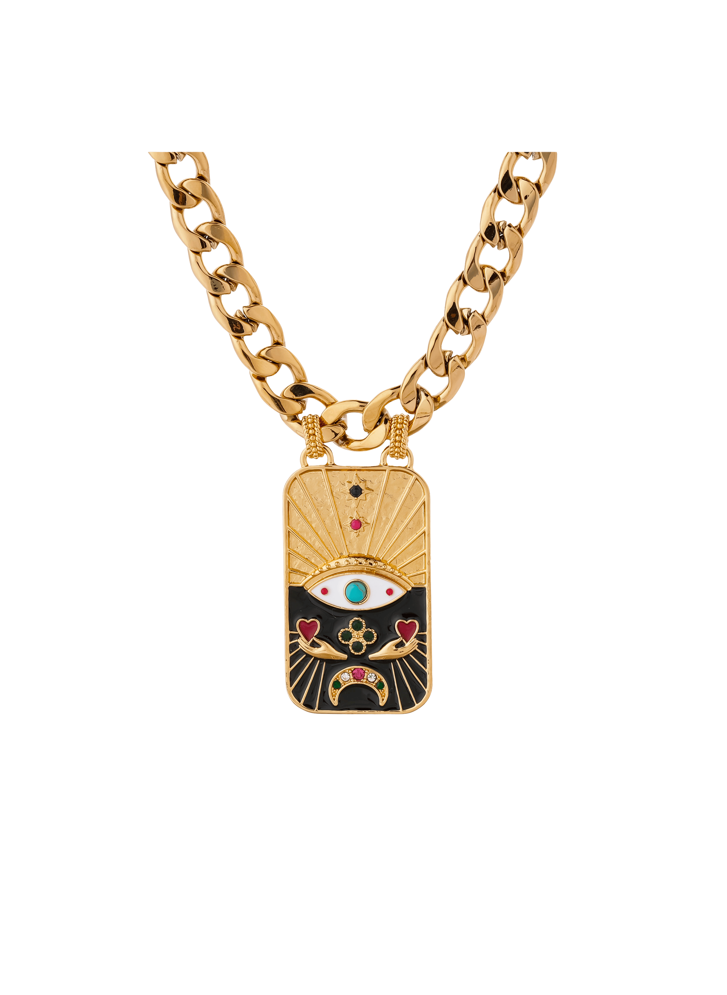 PHARAON - Collier grosse maille avec pendentif en laiton | Noir