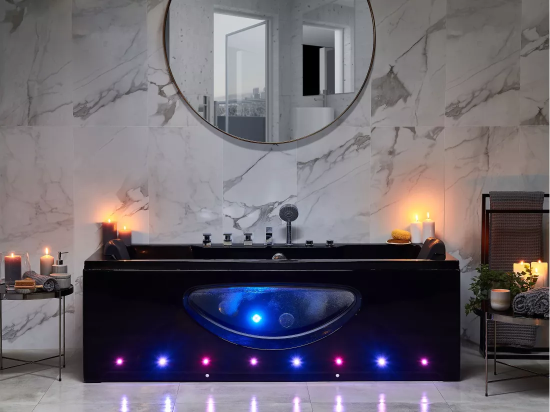 Baignoire balnéo noire 170 x 80 cm avec LED HAWES
