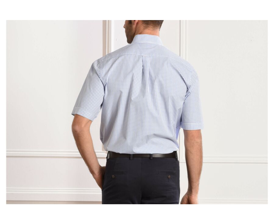 Chemise blanche carreaux bleus - Col français - HUGO MC