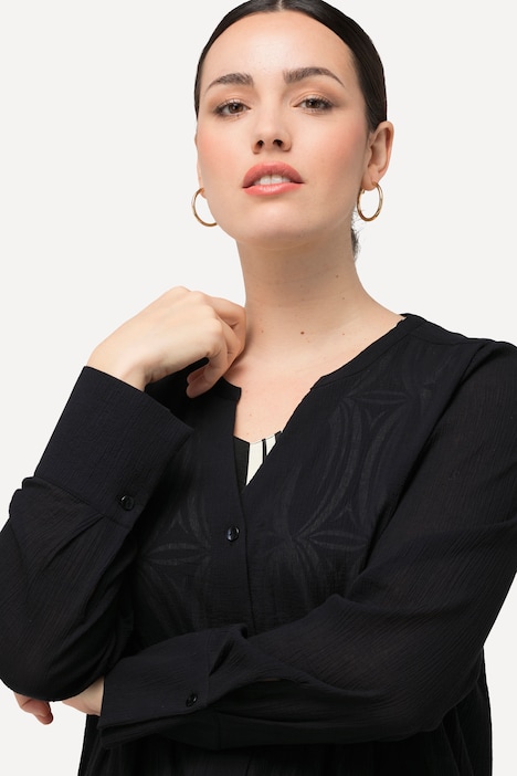 Longbluse, Struktur, A-Linie, Tunika-Ausschnitt, Langarm