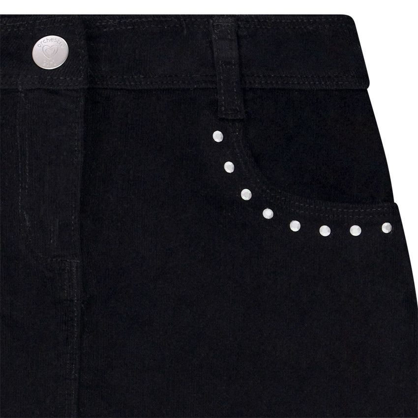 Jupe trapèze en velours avec strass pour fille - Noir