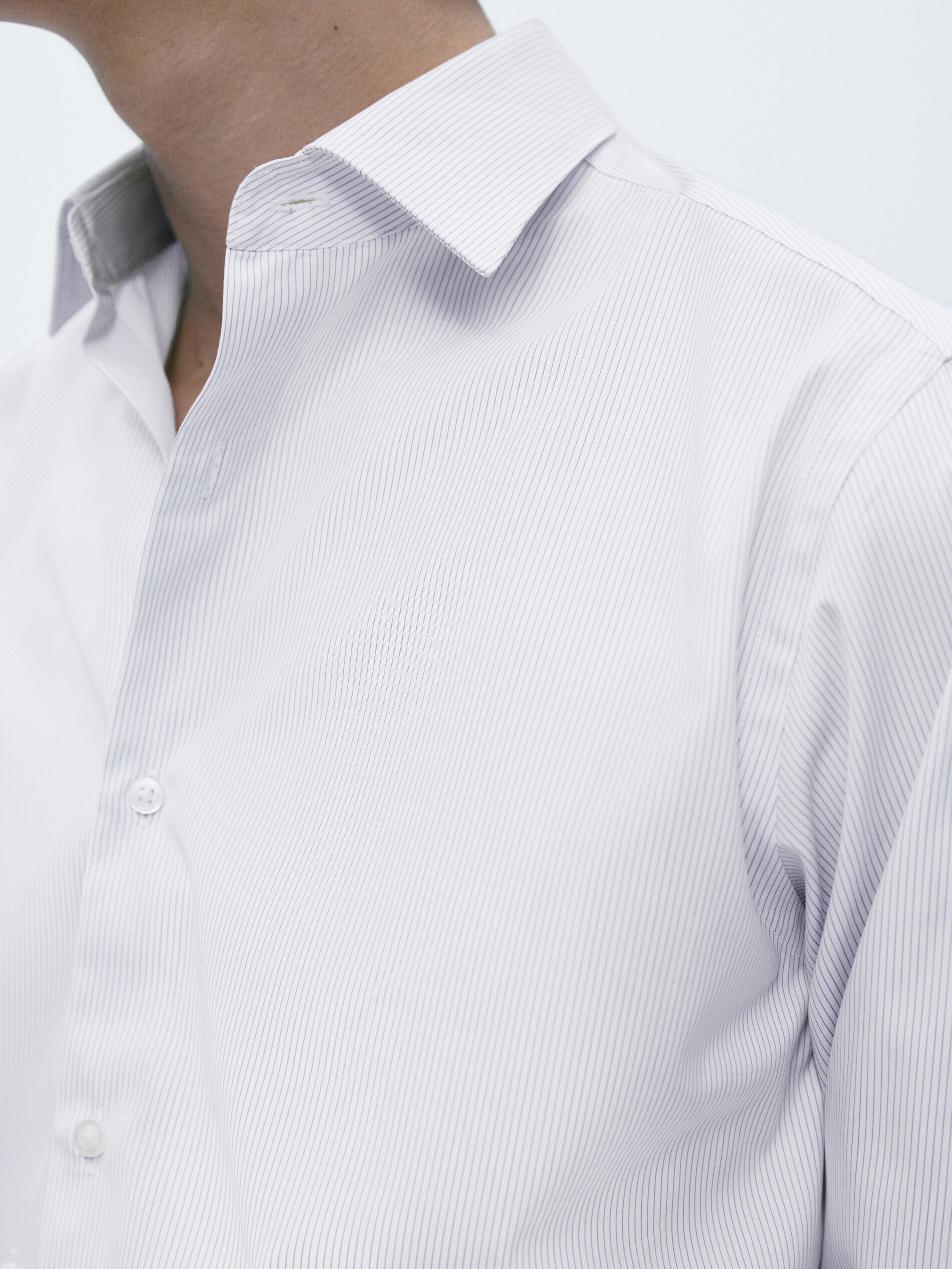 Camisa Rayas de algodão com corte slim - AZUL CLARO