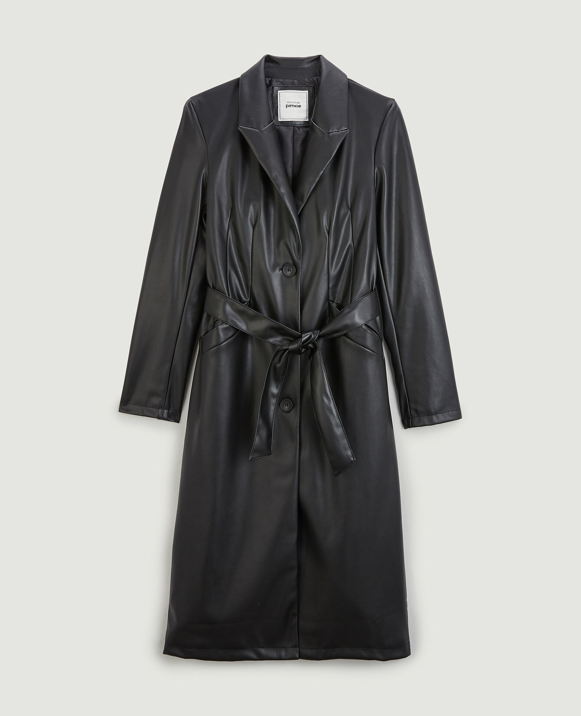 Manteau long simili cuir - Noir