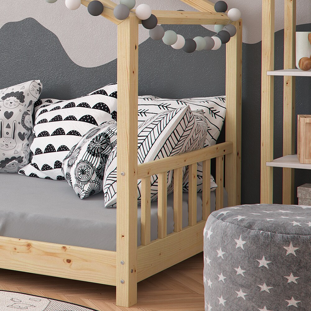 VitaliSpa Design Kinderbett Hausbett Natur Kinderhaus Holzbett 90x200 Massivholz